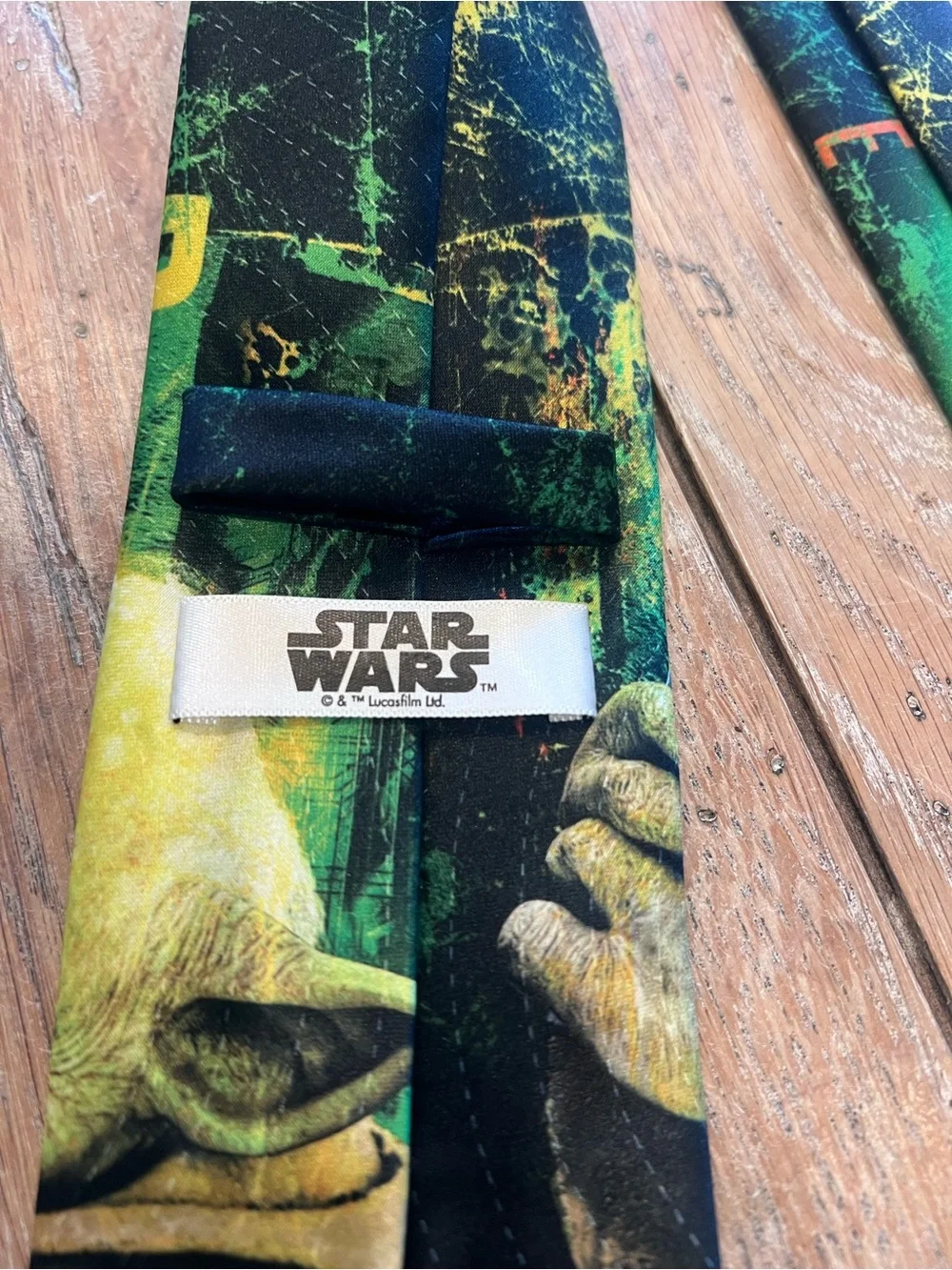 Star Wars Woven Polyester Pointed Tie Yoda Graphic Logo Accents Black